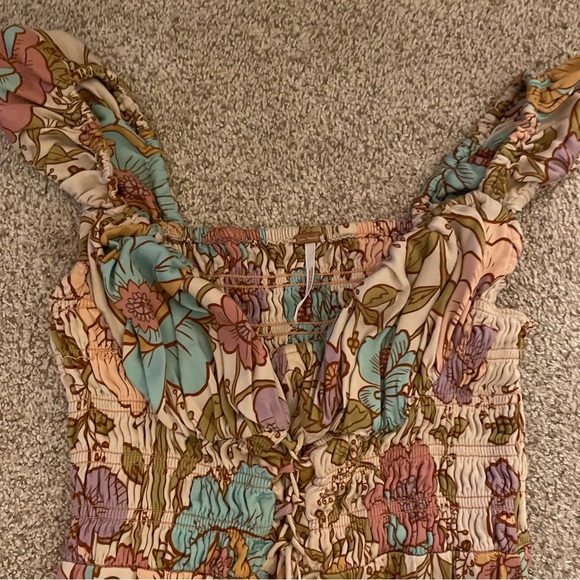 Free People rolling hills floral jumpsuit ruched bodice wide leg sweetheart - Picture 5 of 7